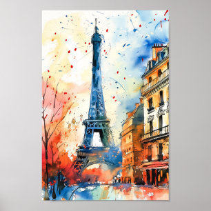 Poster Paris France Aquarelle Peinture Voyage