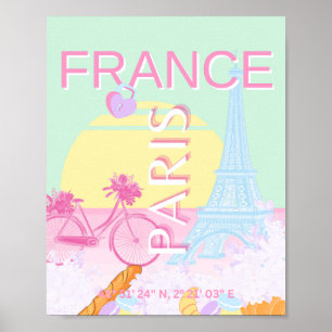 Poster Paris, France, Art du voyage, Preppy, Pastel, Vert