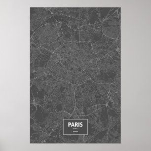 Poster Paris, France (blanc sur noir)