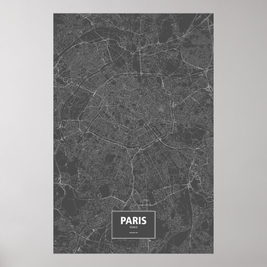 Poster Paris, France (blanc sur noir) (Devant)