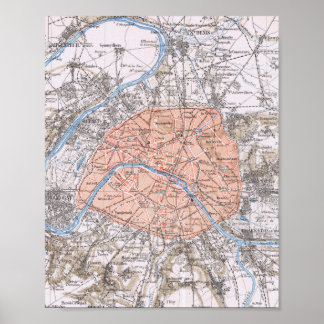Poster Paris, France, carte antique 1895