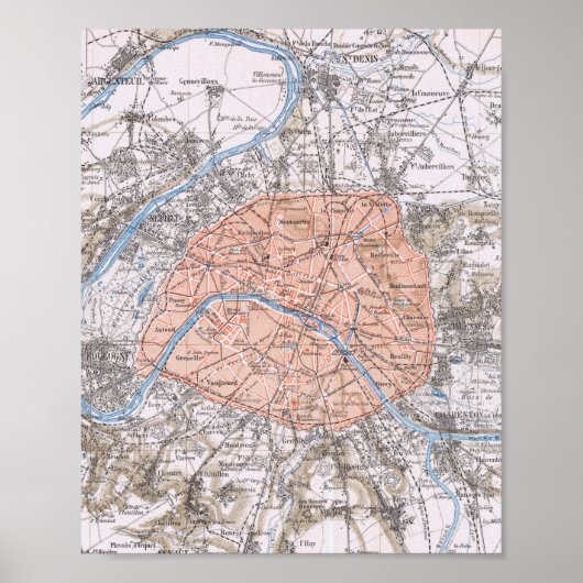 Poster Paris, France, carte antique 1895 (Devant)