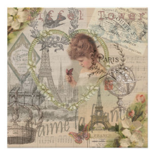 Poster Paris France Jolie fille Eiffel