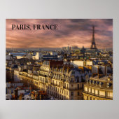 Poster Paris France Skyline Tour Eiffel Ciel rose (Devant)