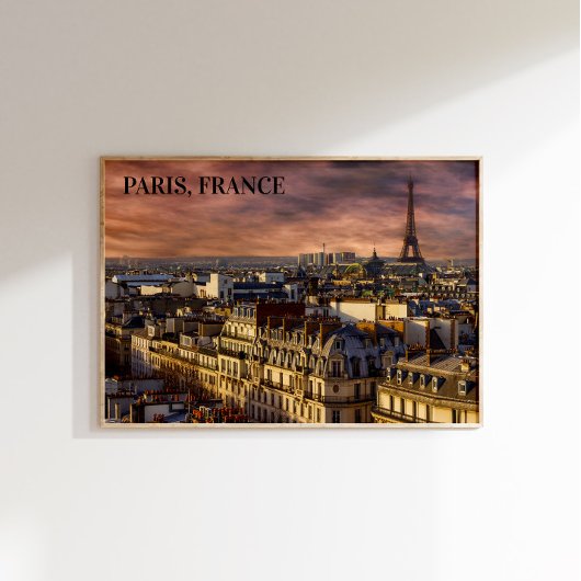 Poster Paris France Skyline Tour Eiffel Ciel rose