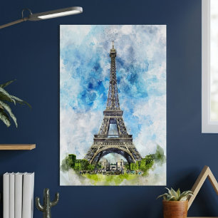 Poster Paris France Tour Eiffel Aquarelle