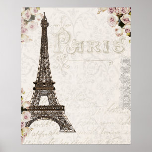 Poster Paris France Tour Eiffel Roses Roses Chic Glamour