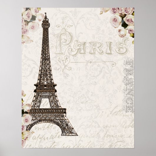Poster Paris France Tour Eiffel Roses Roses Glamour Chic (Devant)