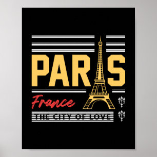 Poster Paris France Tour Eiffel Typographie Rétro Voyage