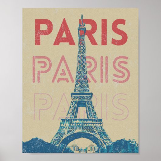 Poster Paris France typographie et tour Eiffel (Devant)
