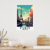 Poster Paris France Vintage Travel Eiffel Tower Art (Cuisine)