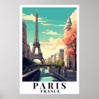 Paris France Voyage Vintage Art de la Tour Eiffel