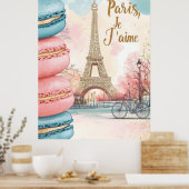 Poster Paris, Je T'aime - Tour Eiffel avec Macarons (Cuisine)