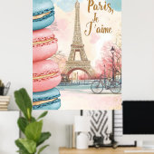Poster Paris, Je T'aime - Tour Eiffel avec Macarons (Bureau à domicile)