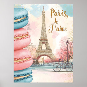 Poster Paris, Je T'aime - Tour Eiffel avec Macarons
