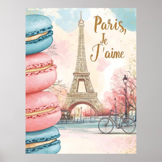 Poster Paris, Je T'aime - Tour Eiffel avec Macarons (Devant)