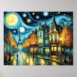 Poster Paris la nuit dans le style de Van Gogh