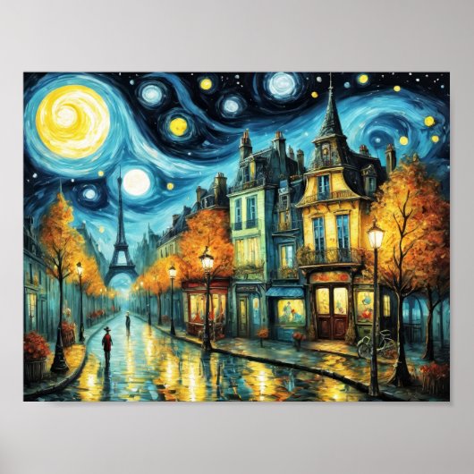 Poster Paris la nuit dans le style de Van Gogh (Devant)