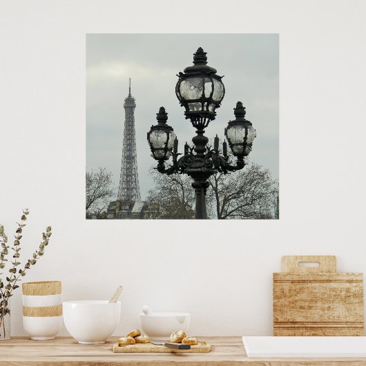 Poster Paris Lamp Post et la Tour Eiffel en hiver (Cuisine)