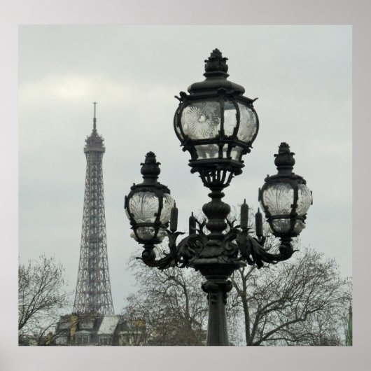Poster Paris Lamp Post et la Tour Eiffel en hiver (Devant)