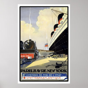 Poster Paris, Le Havre, New York Vintage voyage