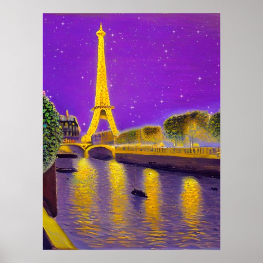 Poster Paris le long de la Seine sous les étoiles (Devant)