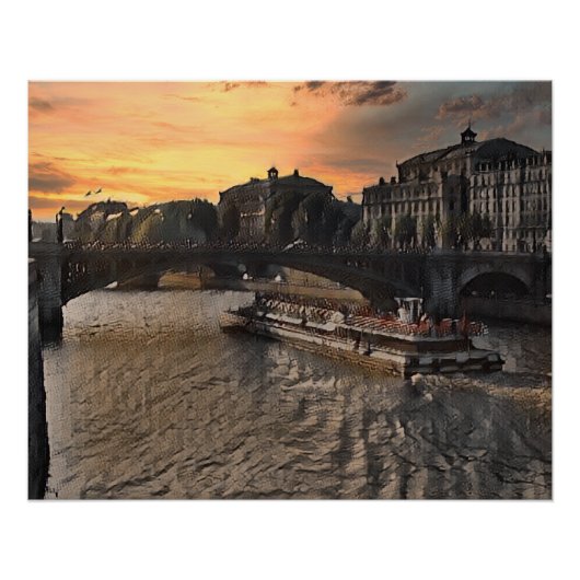 Poster Paris River Wall Art Cityscape Sunset Scene (Devant)