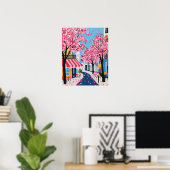Poster Paris Street Cherry Blossoms Café Wall Art (Bureau à domicile)