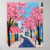 Poster Paris Street Cherry Blossoms Café Wall Art (Devant)