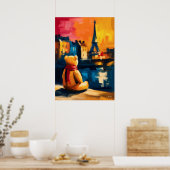 Poster Paris Teddy Fauvist Eiffel Tower Sunset Print (Cuisine)