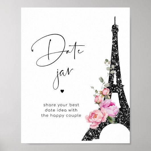 Poster Paris thème noir rose Tour Eiffel Date jar (Devant)