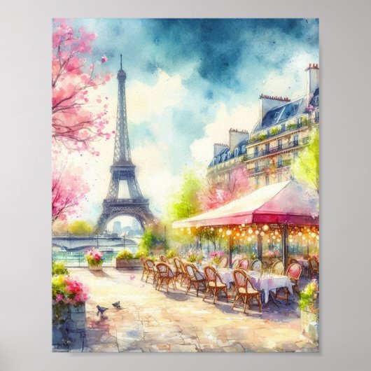 Poster Paris Tour Eiffel France Aquarelle (Devant)