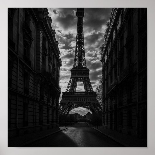 Poster Paris Tour monochrome Vue sur Urban Street (Devant)