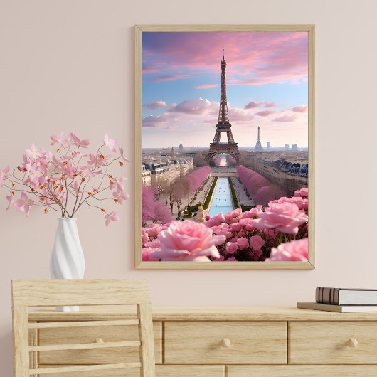 Poster Paris Travel Tour Eiffel Roses