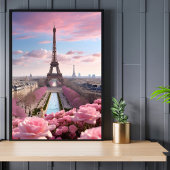 Poster Paris Travel Tour Eiffel Roses