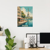 Poster Paris vintage : Tour Eiffel & Café Seine (Bureau à domicile)