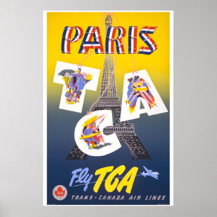 Poster Paris - Voyage aérien à bord de la TCA 1951 Style