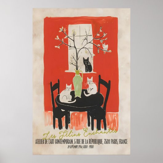 Poster Parisian Cat Art Print Les Chats Enchantés (Devant)