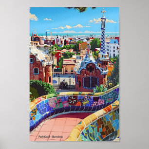 Poster Park Guell Barcelona Espagne Vintage voyage