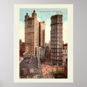 Poster Park Row, St. Paul Buildings NYC c1915 Pos Vintage