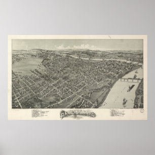 Poster Parkersburg W. Virginia 1899 Antique carte panoram