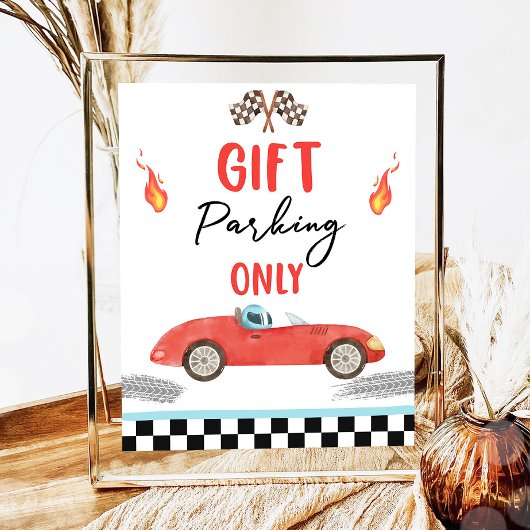 Poster Parking Cadeau Seulement Red Race Car Deux Anniver