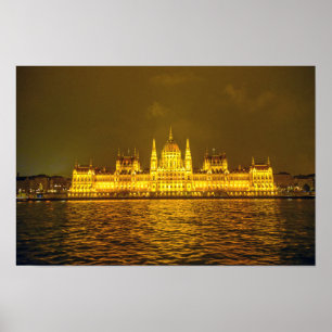 Poster Parlement hongrois, Budapest, Hongrie la nuit