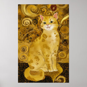 Poster Parodie de chat mignon en or de Gustav Klimt, art