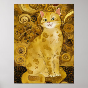 Poster Parodie de chat mignon en or de Gustav Klimt, art