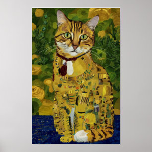 Poster Parodie de chat mignon en or de Gustav Klimt, art