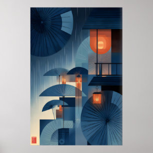 Poster Paroi d'art de parapluie japonais Couches de pluie