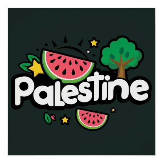 Poster Parole palestinienne mignonne entourée de pastèque (Devant)