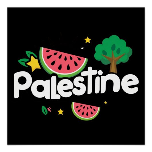 Poster Parole palestinienne mignonne entourée de pastèque (Devant)