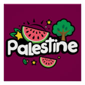 Poster Parole palestinienne mignonne entourée de pastèque (Devant)
